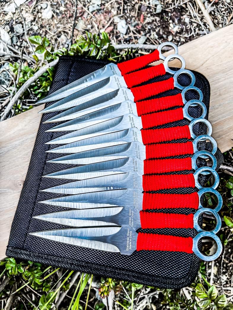 12pc 6" each Outdoor Wildlife Hunting Throwing Knives Set + Sheath Heavy Duty Metal Steel