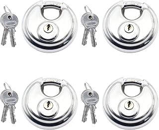 Kemcatui 4 Pack Shrouded Disc Padlock Keyed Alike, 2-3/4 Inch / 70mm Wide Stainless Steel Padlock with Key, Round Heavy Duty Lock for Storage Unit, Trailer, Shed and Garage