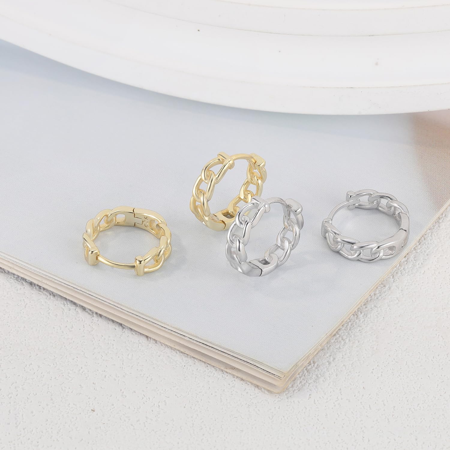 Dainty Chain Link Hoop Earrings for Women, Sterling Silver Simple Curb Huggie Earrings, Hypoallergenic Jewelry Gift for Her - Image 5