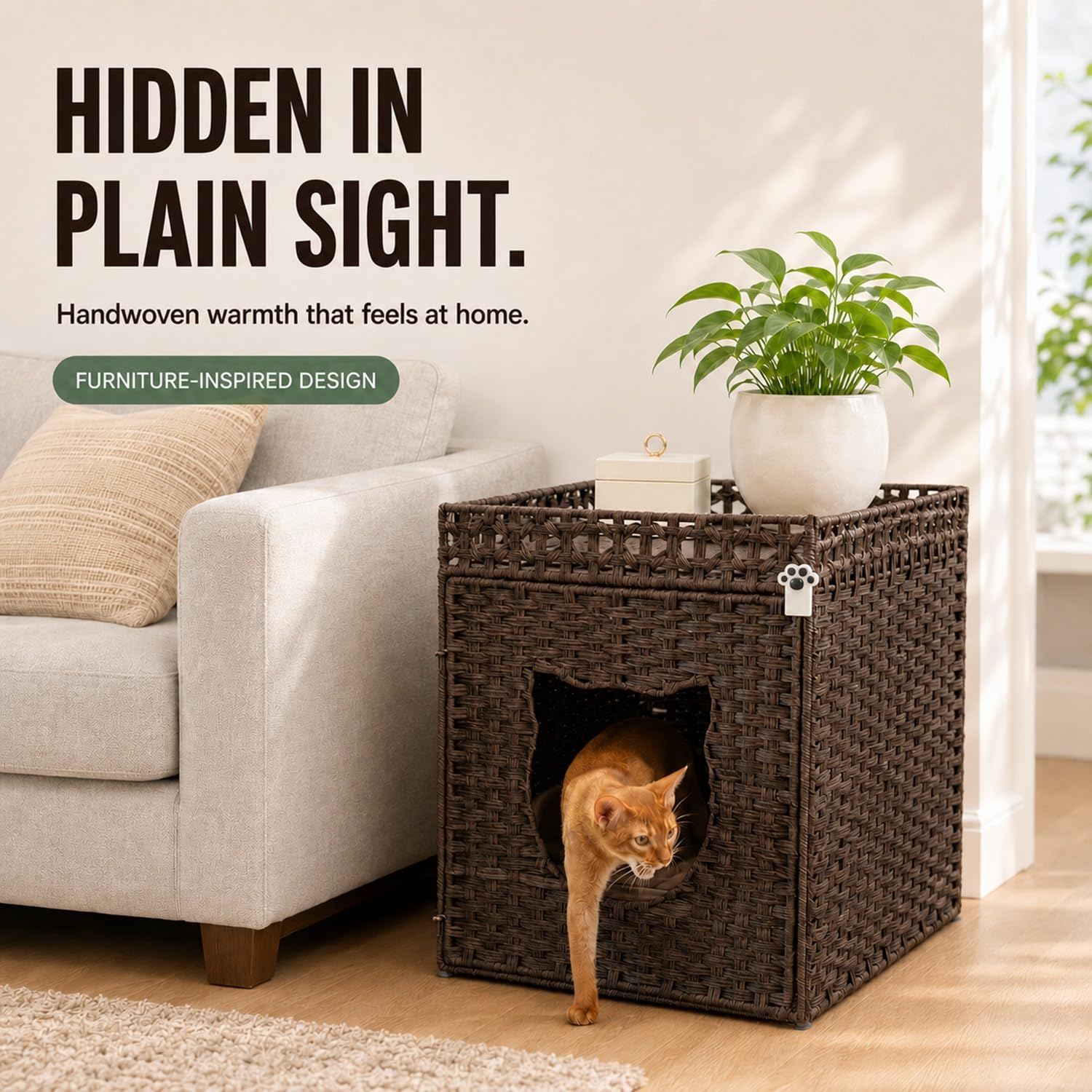 Stylish Rattan Cat Litter Box - Brown -2