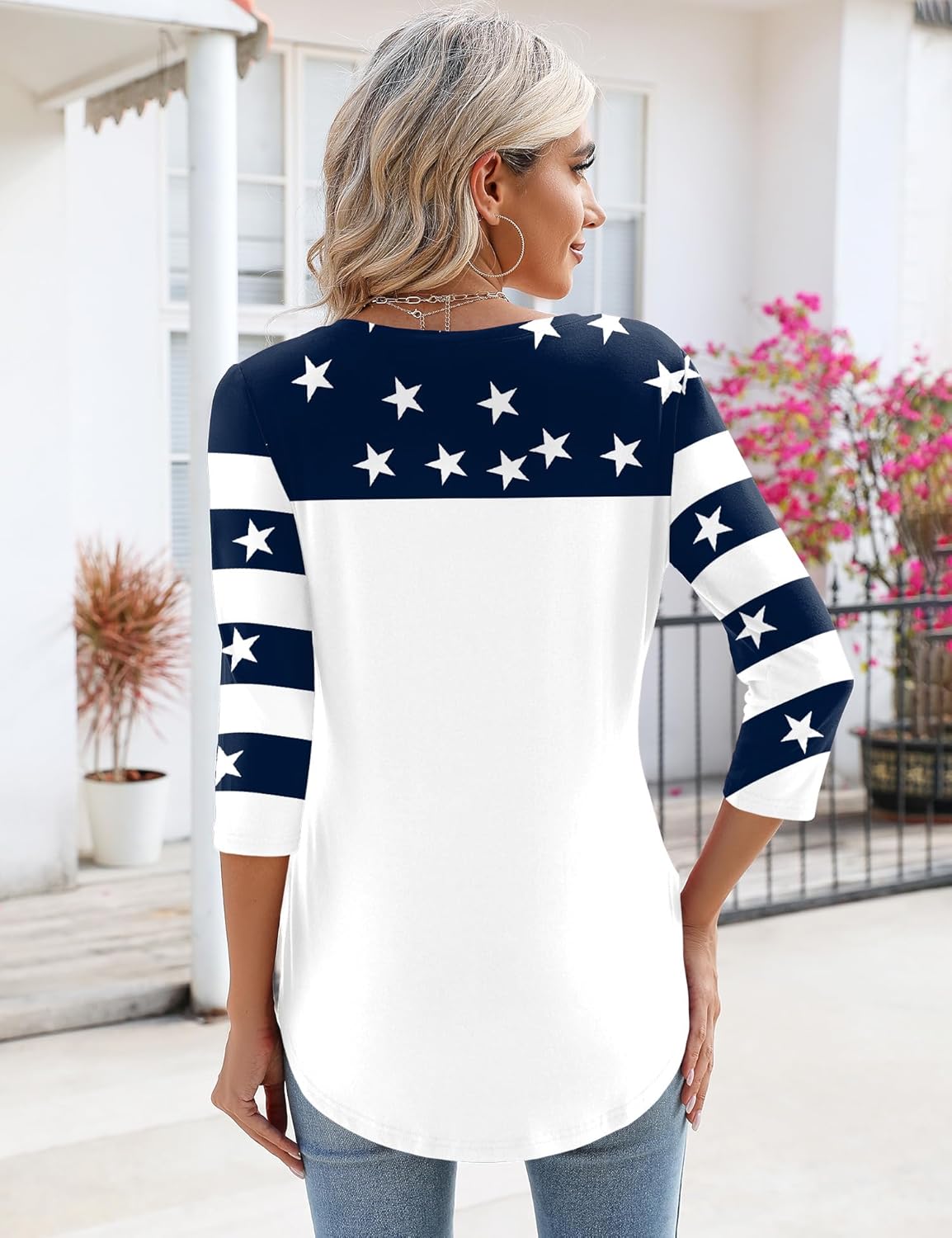 KTILG Women's V Neck T Shirts 3/4 Sleeve Blouse Summer Tops Dressy Casual Solid Basic Tees - Image 3