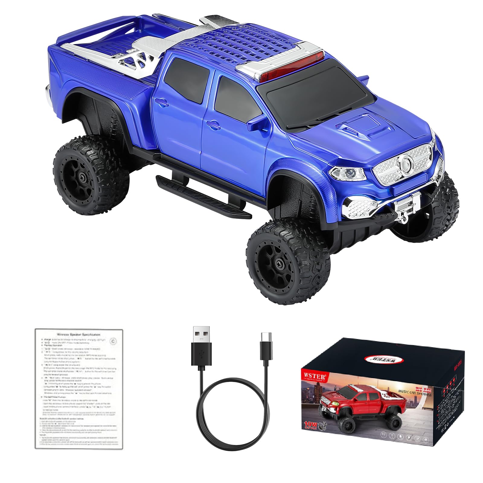 WSTER WS-X65 Pickup Truck Replica Bluetooth Speaker – HD Sound, FM Radio, TWS Stereo, LED Party Lights, USB/TF Playback, Built-in Mic – Cool Portable