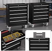 Vista 6 de Cofre de herramientas de 5 cajones, carrito de herramientas con ruedas, armario de herramientas de alta capacidad con sistema de bloqueo