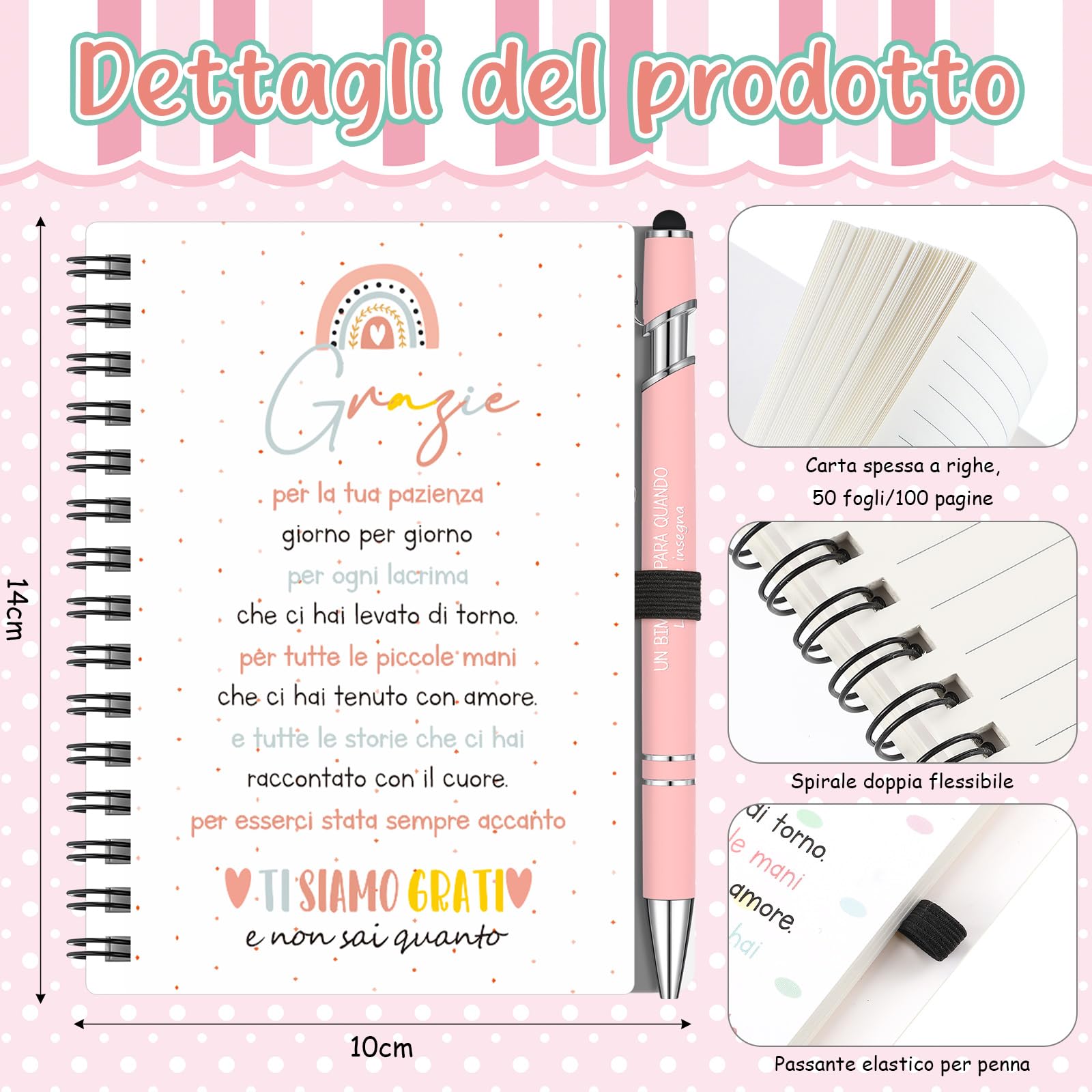 Hestya 6 Regalo di Ringraziamento per Insegnanti Borse in Tela Arcobaleno con Trousse per il Trucco Quaderno a Spirale Segnalibro Penna a Sfera e Portachiavi Apprezzamento per Maestre