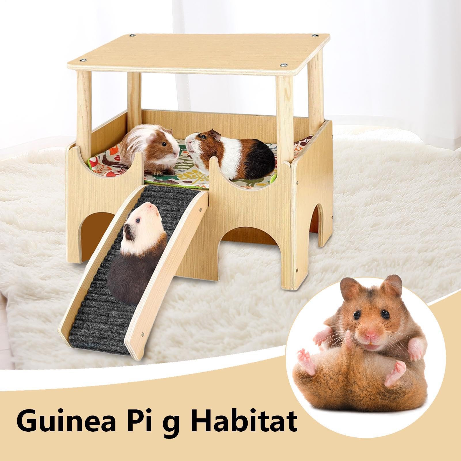 Hamsterhaus aus Holz, doppelschichtiger Spielplatz, Kleintierspielzeug mit Leiter, natürliches Lebensraum-Design, Chinchilla-Käfig-Zubehör für Kaninchen, Frettchen, Rennmäuse und mehr