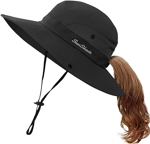 Miniatura 7 de Sombrero Safari-Protección del Sol para Mujer - Sombrero de verano para playa al aire libre, cola de caballo, ala ancha transpirable (22"-23")