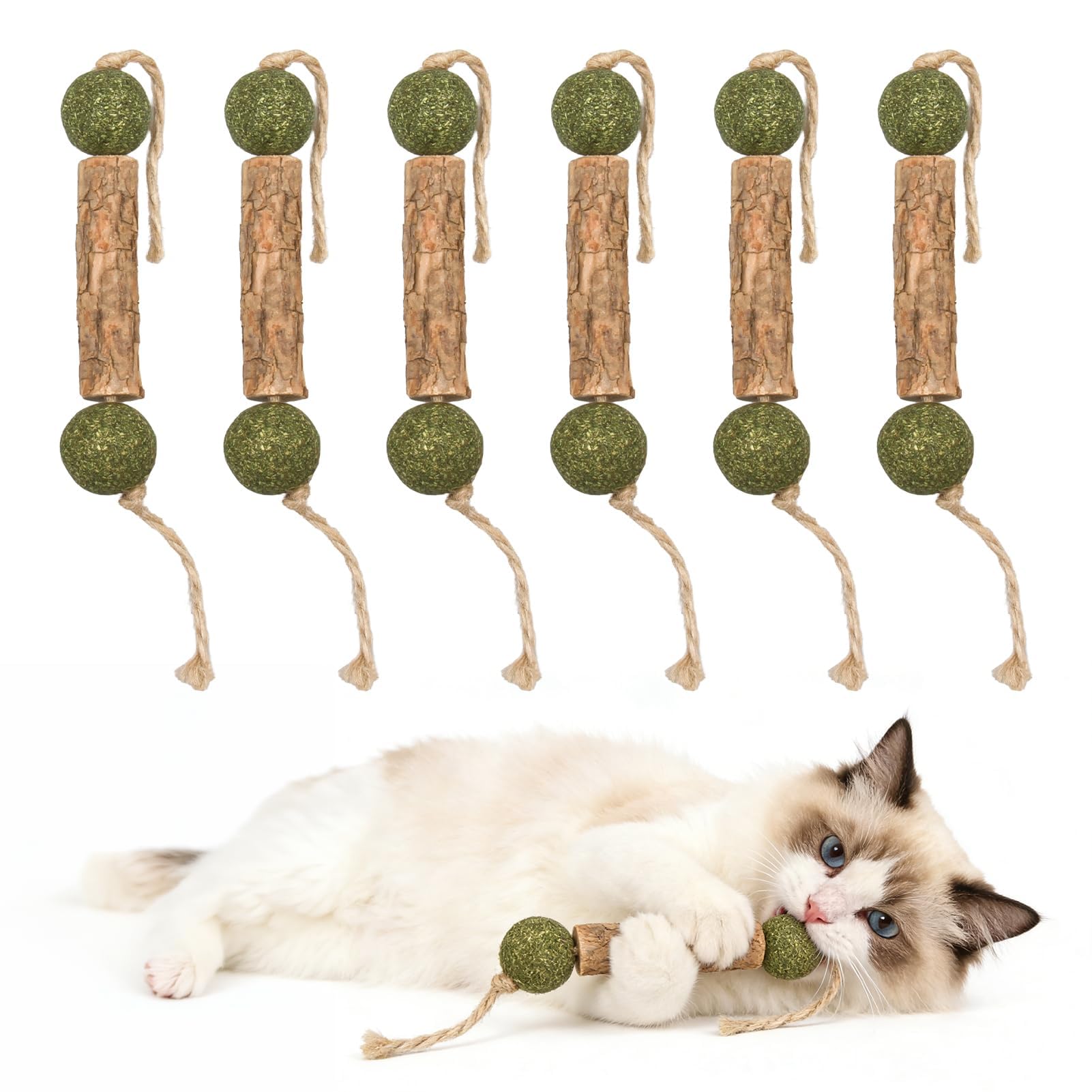 XINML Cat Silvervine Chew Sticks, Wood Chew Sticks for Cats, 6 Pcs Wooden Cat Toys for Kittens and Adult Cats, Stress Relief, Teeth Cleaning and Indoor Playtime Fun