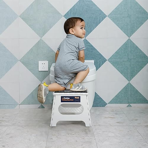 Miniatura 36 de Flottian Taburete plegable de 18 pulgadas para adultos y niños con capacidad para hasta 300 libras, taburetes plegables antideslizantes con asa,