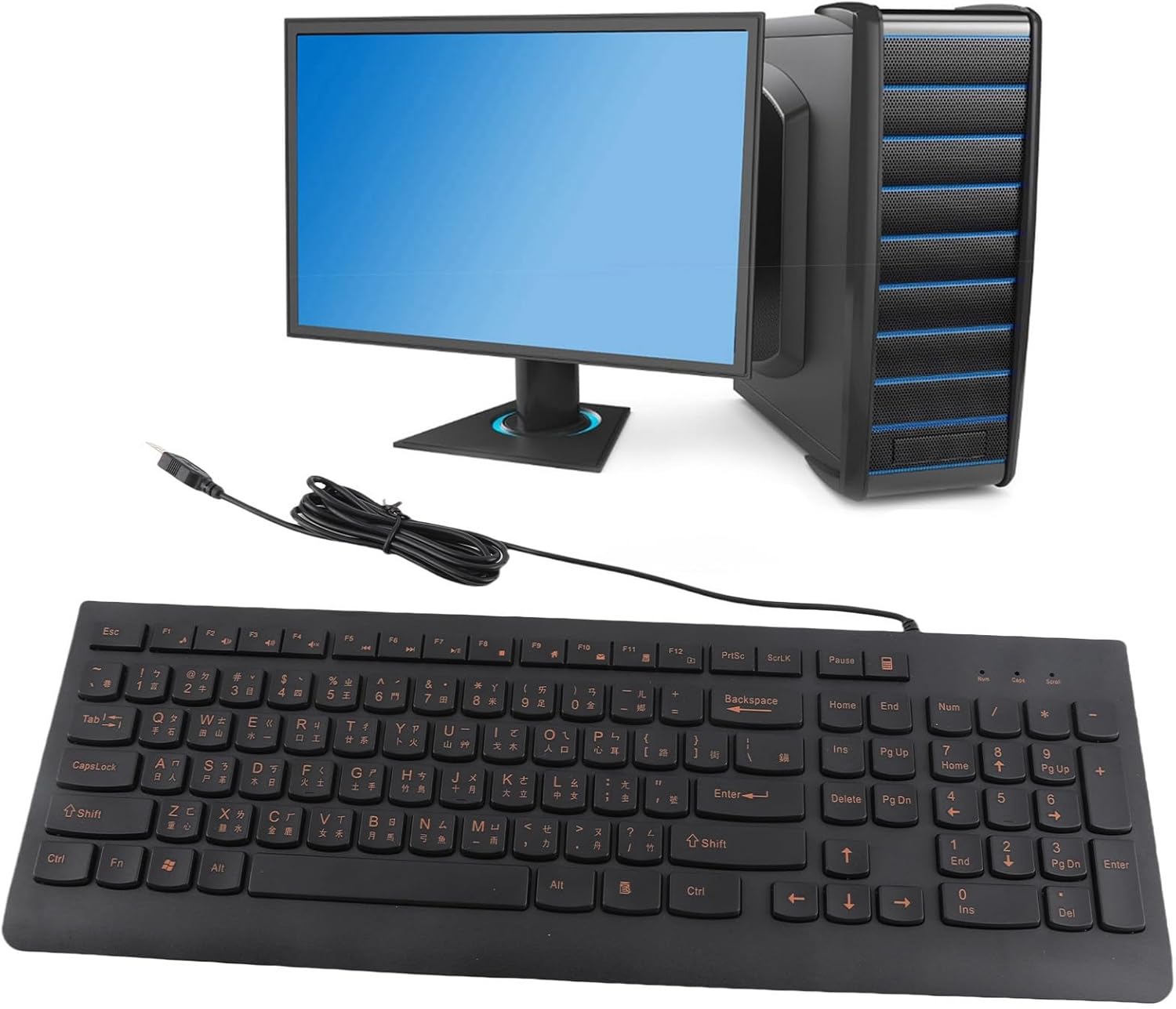 Bilingual Chinese English Wired Computer Keyboard, Chinese USB PC Keyboard Comfortable Hand Feel Silent Typing, 108-keys Full-Sized Keyboard for Home, Office, Plug and Play