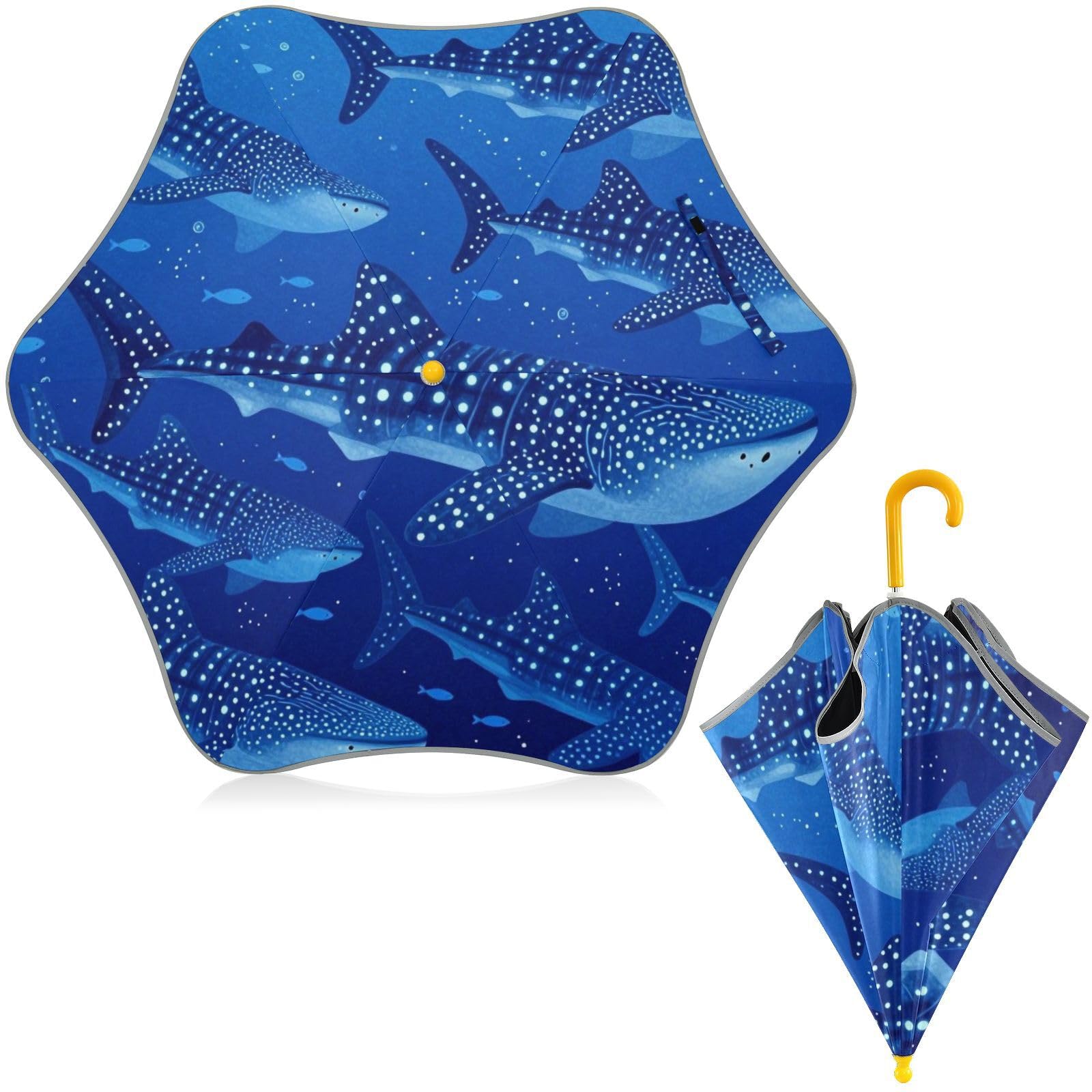 Paraguas para niños con diseño de ballena y tiburón infantil antitirones 8