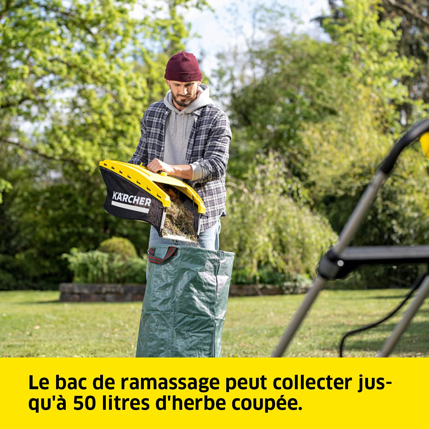 Kärcher 36 V Tondeuse à Gazon sans Fil LMO 36-40, Largeur de Coupe : 40 cm, Hauteur de Coupe Réglable : 20-70 mm, Bac de Ramassage : 50 L, nécessite la batterie Kärcher 36 V, Batterie non Incluse