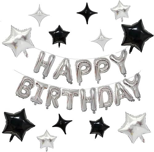 Miniatura 28 de KALOR Globos Negros con Pancarta de Feliz Cumpleaños, Letras de Globos de Papel de Aluminio Mylar de 16 Pulgadas para Decoraciones de Fiesta de