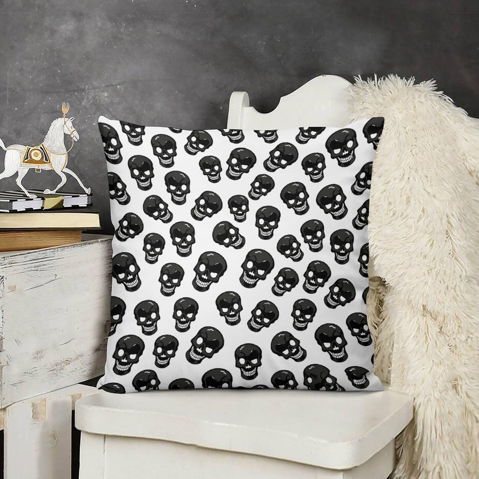 FodPand Boho Farmhouse Skull Pillow Covers with Hidden Zipper 12x12 Soft Plush Cushion Cover Decorative Throw Pillow Cases for Couch Bed Sofa Living Room Indoor Outdoor Home Decor