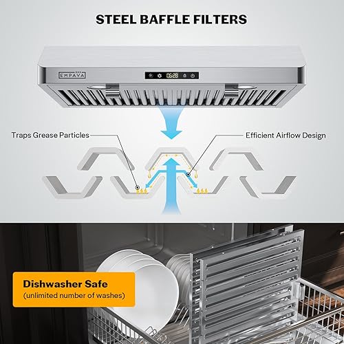 Miniatura 3 de Empava Campana extractora sin conductos debajo del gabinete de 30 pulgadas, control táctil, enchufe de 300 CFM, acero inoxidable