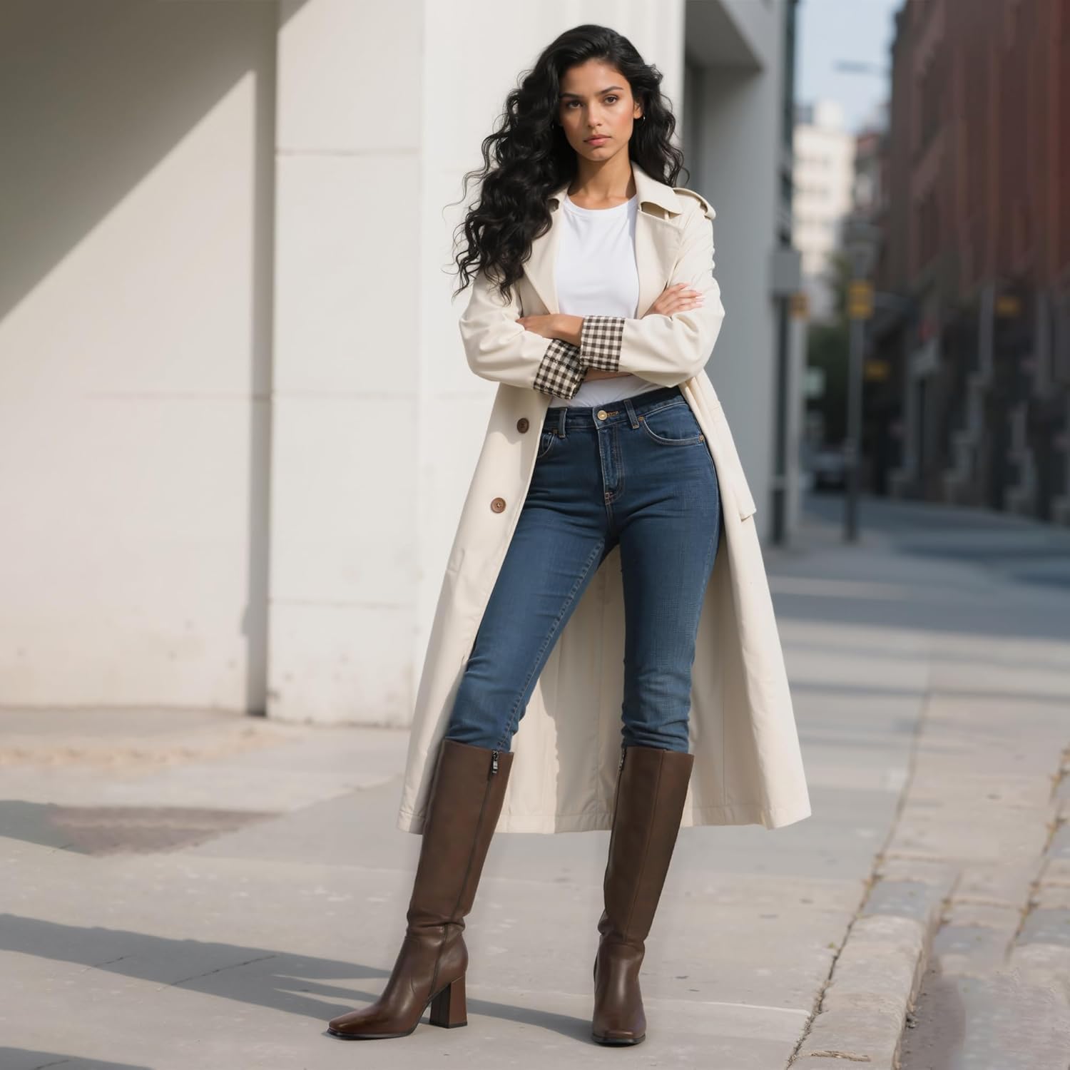 Modatope Knee High Boots Women Chunky Heel Square Toe Heeled Tall Boot for Women Fashion Side Zipper Long Boot - Image 2