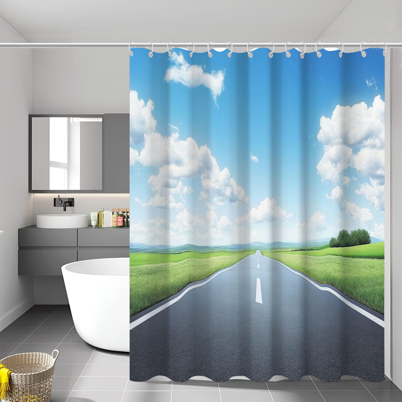 Rideau de douche en tissu polyester de qualité supérieure décor paysage