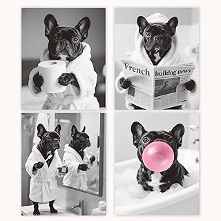 Poecinvi Funny French bulldog Bathroom Wall Art Prints Poster Set of 4, Funny Bathroom Decor, French Bulldog Posters Pictures for Bath Room Washroom Wall Decor, 8x10 Unframed