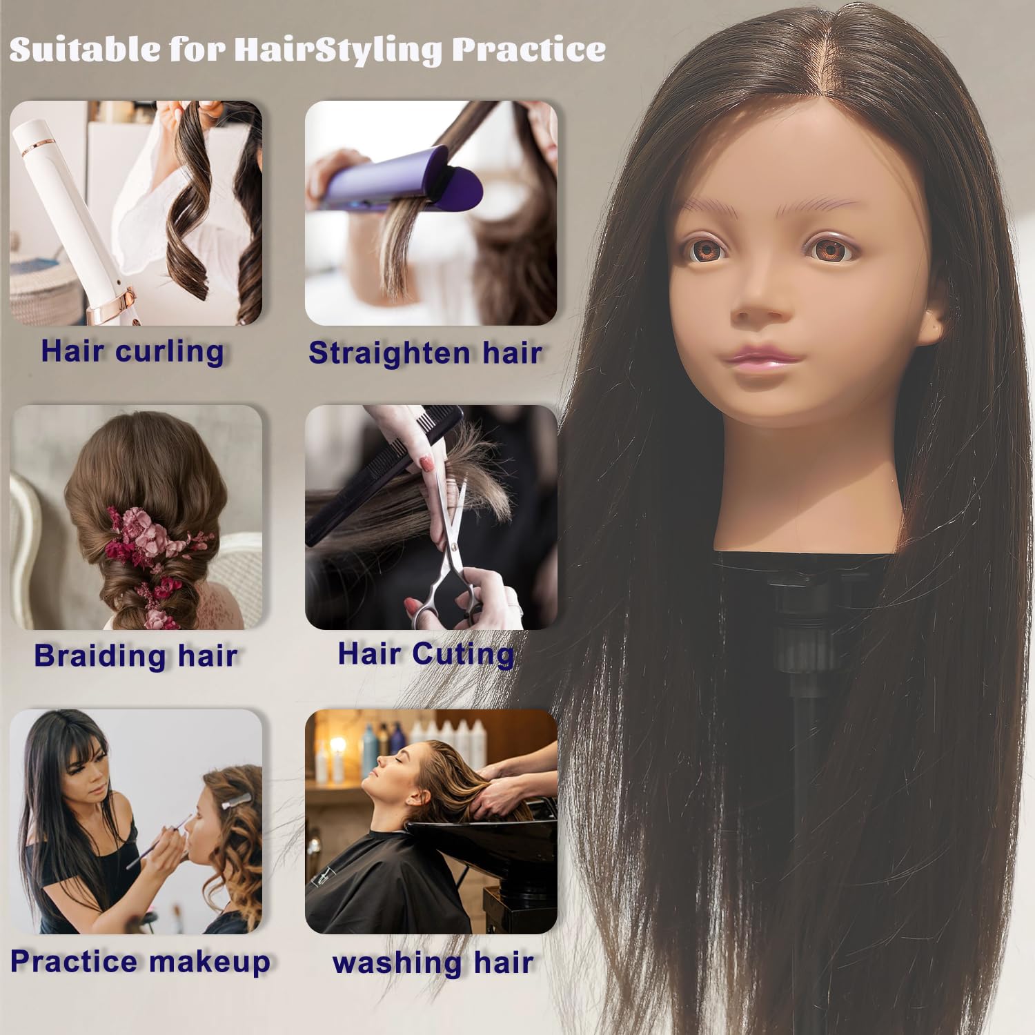 Mannequin Head with 80% Mix Hair 28 Inch, Cosmetology Training Head for Hair Braiding, Styling, hair cutting Practice – Doll Head with Clamp (Middle Brown, 28In)