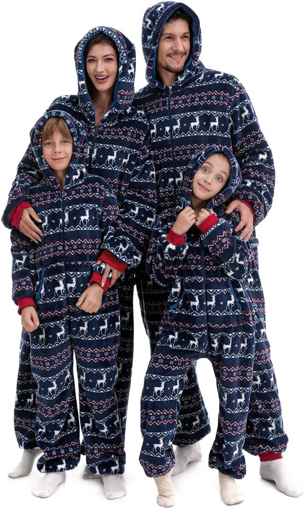 HSCTEK Fuzzy Teddy Fleece Family Christmas Matching Onesie with Hoodie(One Set for Single One)