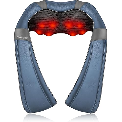 Ekmoey Neck and Shoulder Massager, Shiatsu Neck Massager with Heat, 3D Kneading Massage Pillow for Neck, Shoulder, Back, Office & Home & Car Use, Ideal Gifts for Parents/Lover/Friends, Blue