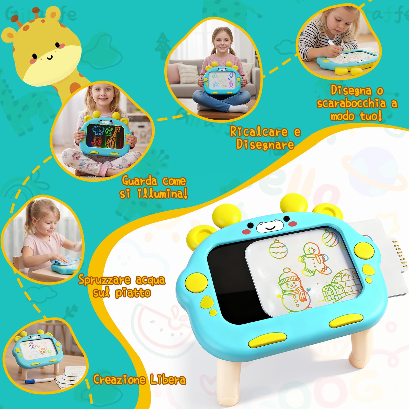 LumenVela Lavagna Led per Disegnare Bambini, Lavagna Luminosa per Disegnare con 8 Penne Colorate e 8 Modalità di Illuminazione, Lavagnetta Cancellabile Bambini per 3-8 Anni Ragazzi Ragazze