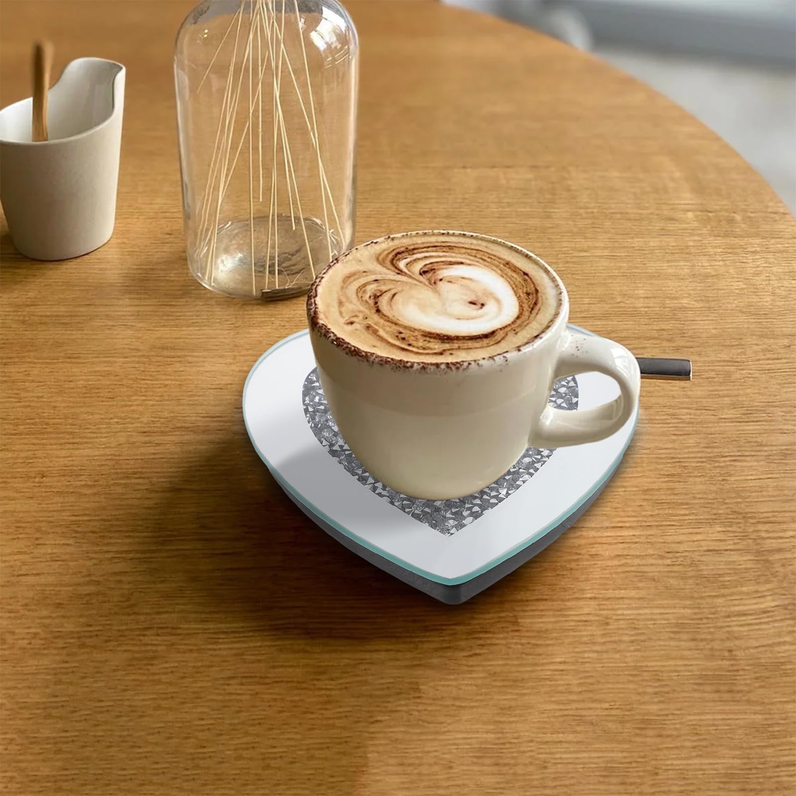 Posavasos de Vidrio Forma de Corazón, 6 Piezas Plata | Resistente a Rayaduras Calor, para Bar y Restaurante, Acabado Elegante para Mesa y Servicio