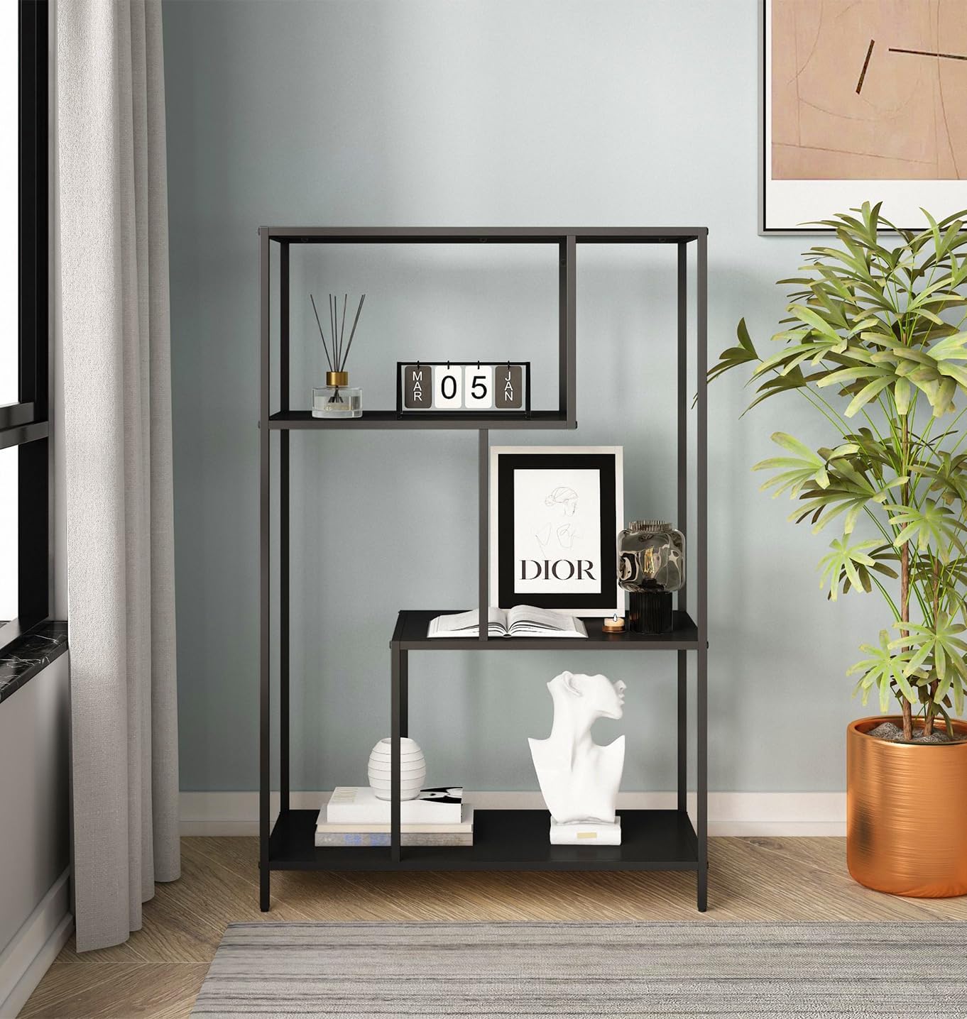 Étagère Métal Noir Hallowood - 26x80x81cm - Style Industriel Moderne - Rangement Salon Bureau