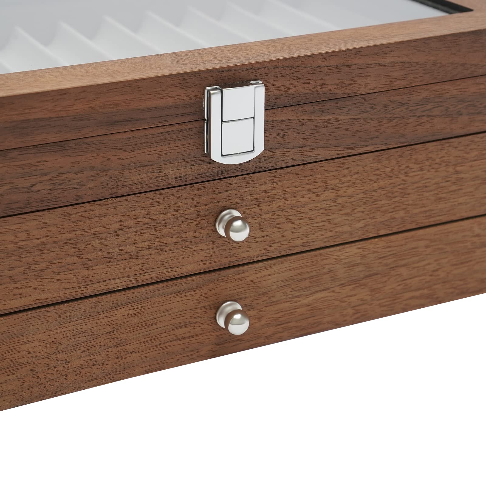 Stifthalterbox mit Vitrine | Platz für 23 Schreibgeräte | Füllfederhalterbox | Kugelschreiber Aufbewahrung aus Holz und Glas für Geschäft oder Zuhause|Walnussholz