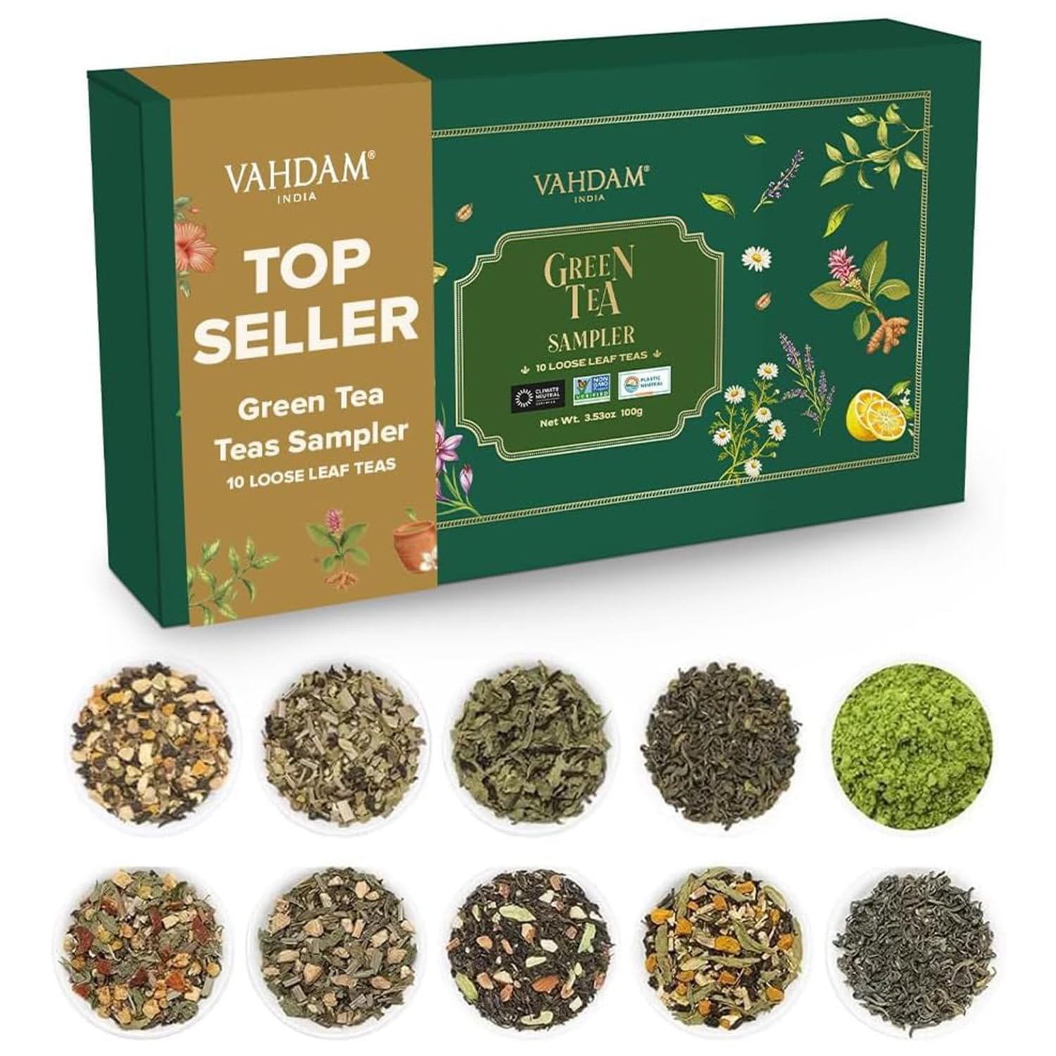 Assorted Green Tea Loose Leaf Tea Gift Set (10 Flavor, 50+ Servings) Christmas 2025 Gift Ideas for Women & Men | Exotic Himalayan Green Tea Blends | Resealable Ziplock Pouch