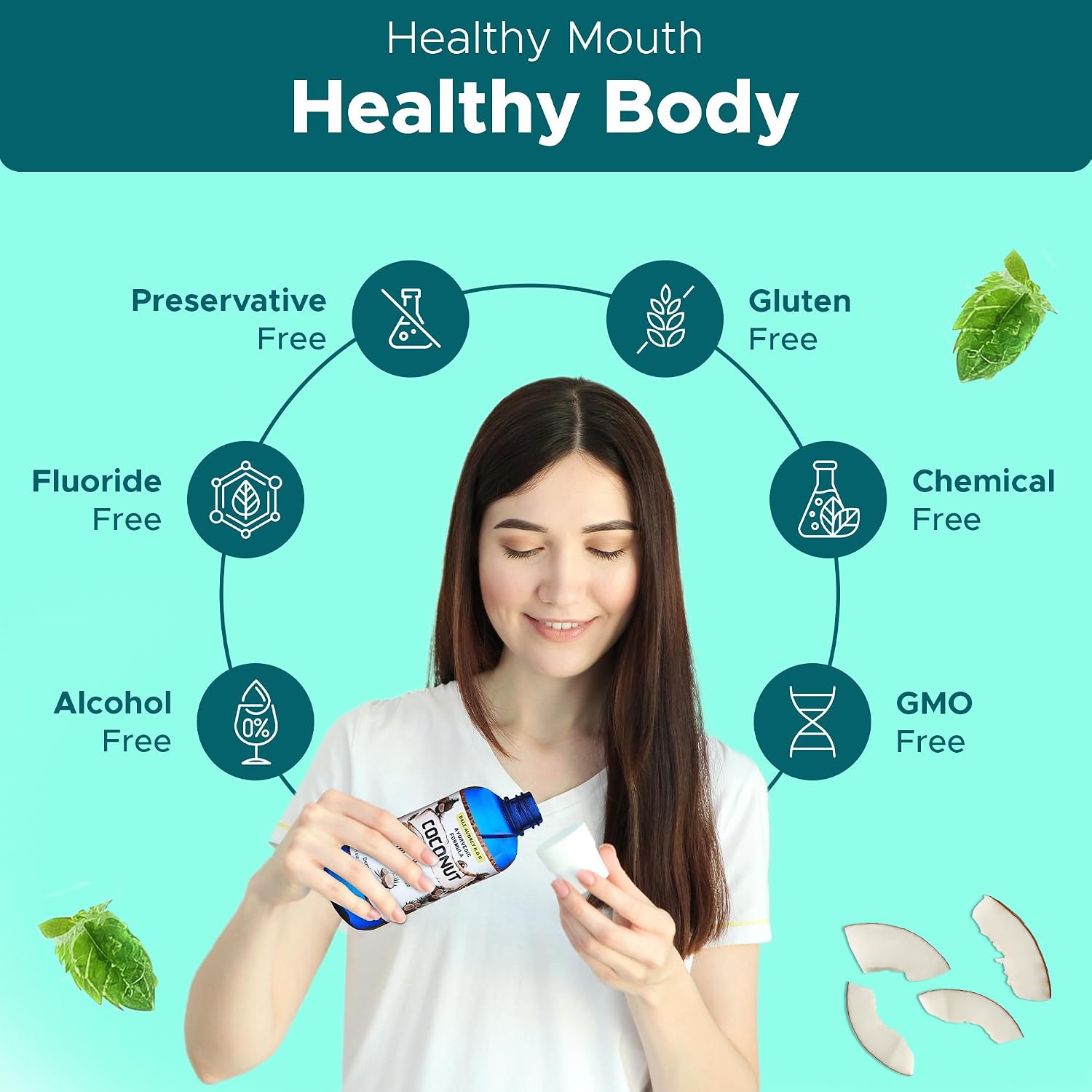 Coconut Oil Pulling Mouthwash, 8 FL Oz | Organic, Alcohol-Free, Fluoride-Free, Whitening, Fresh Breath & Gum Care