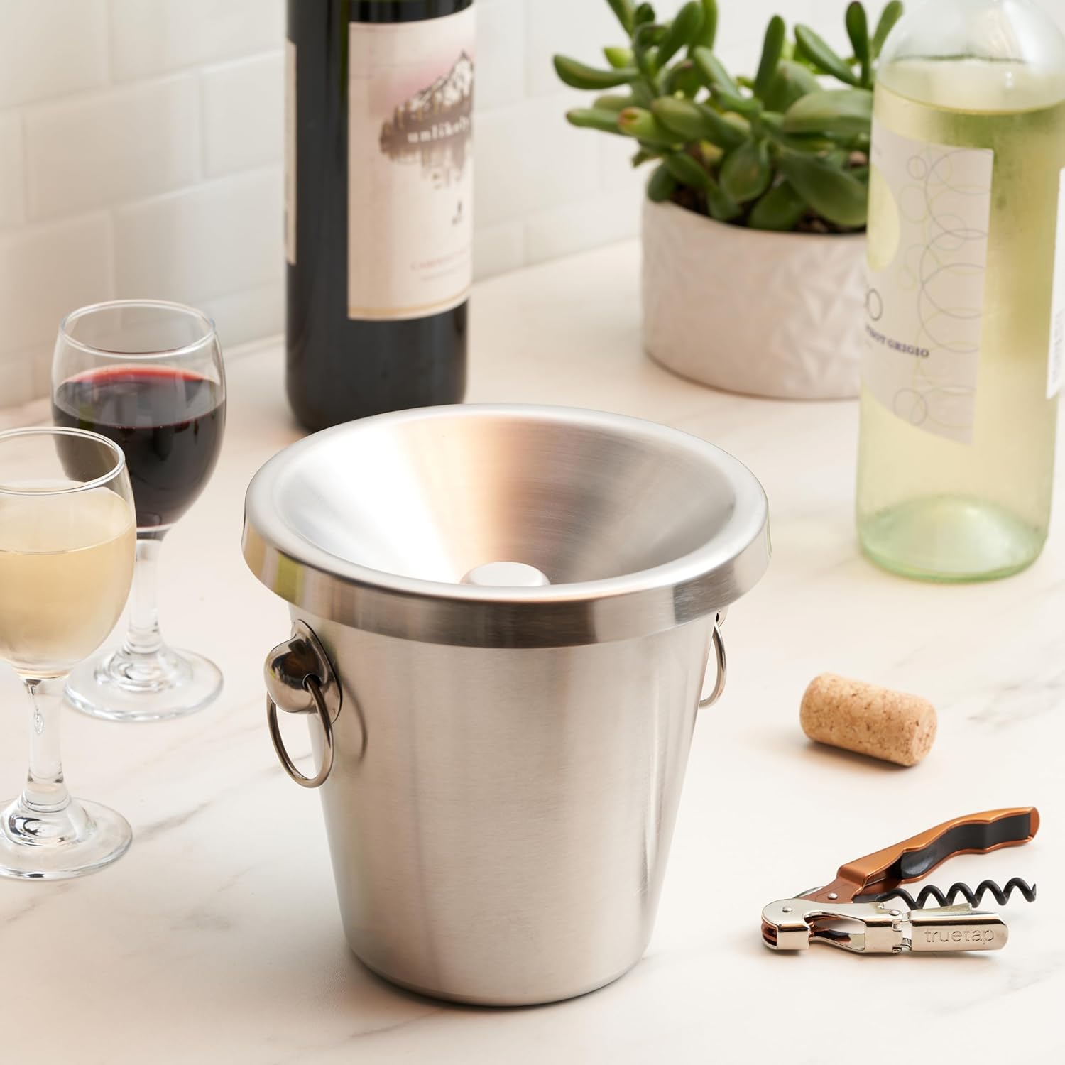 True Savor Stainless Steel Spittoon, Removable Funnel Lid, Reusable Dump Bucket for Wine Tasting, Metal Spit Cup for Cocktails, Whiskey, Tobacco, Tasting Event Supplies, Dishwasher Safe, Silver