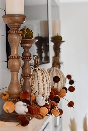 Miniatura 3 de Mud Pie Candelabro de madera con cuentas, marrón, mediano