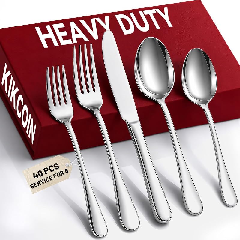 40 Pack Silverware Set for 8, Food-Grade Stainless Steel Flatware Set, Heavy Duty Mirror Polished Cutlery Utensils Set with Knives Spoons and Forks Set for Home Kitchen Restaurant Wedding