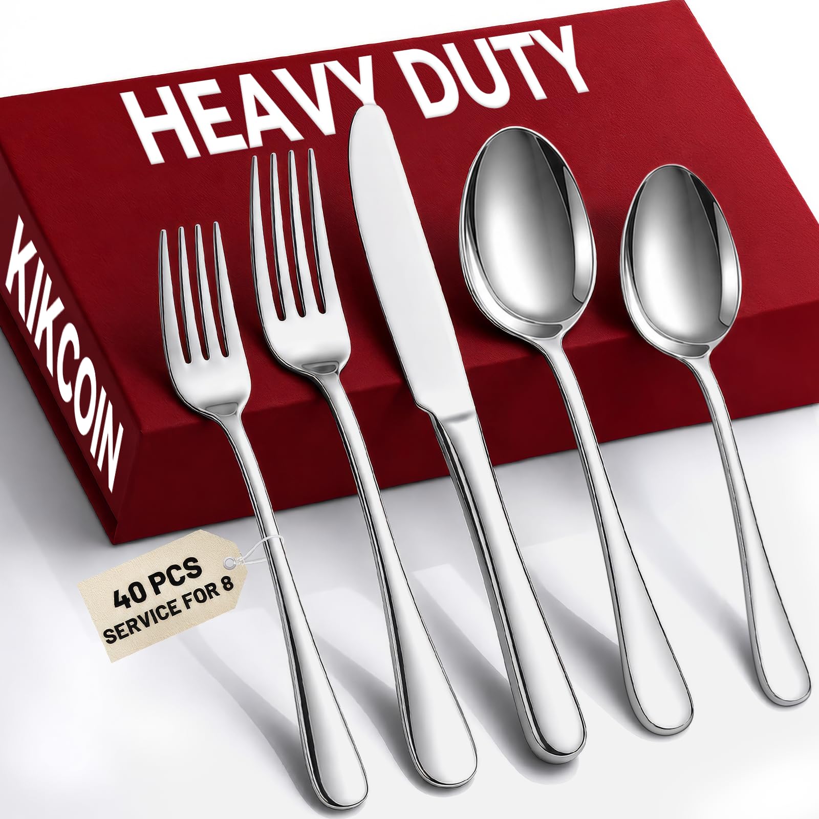 KIKCOIN 40-Piece Heavy Duty Silverware Set