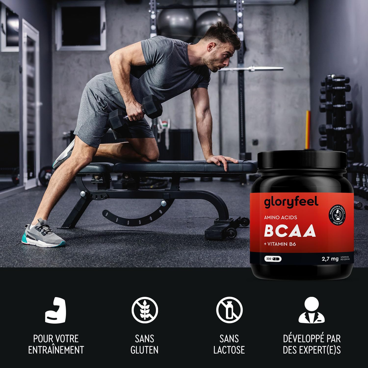 BCAA (330 Capsules), Acides Aminés Essentiels Fortement Dosée, Contient Leucine, Valine et Isoleucine avec Vitamine B6, Hautement Biodisponible, Contre la Fatigue*, Sans Arômes et Additifs