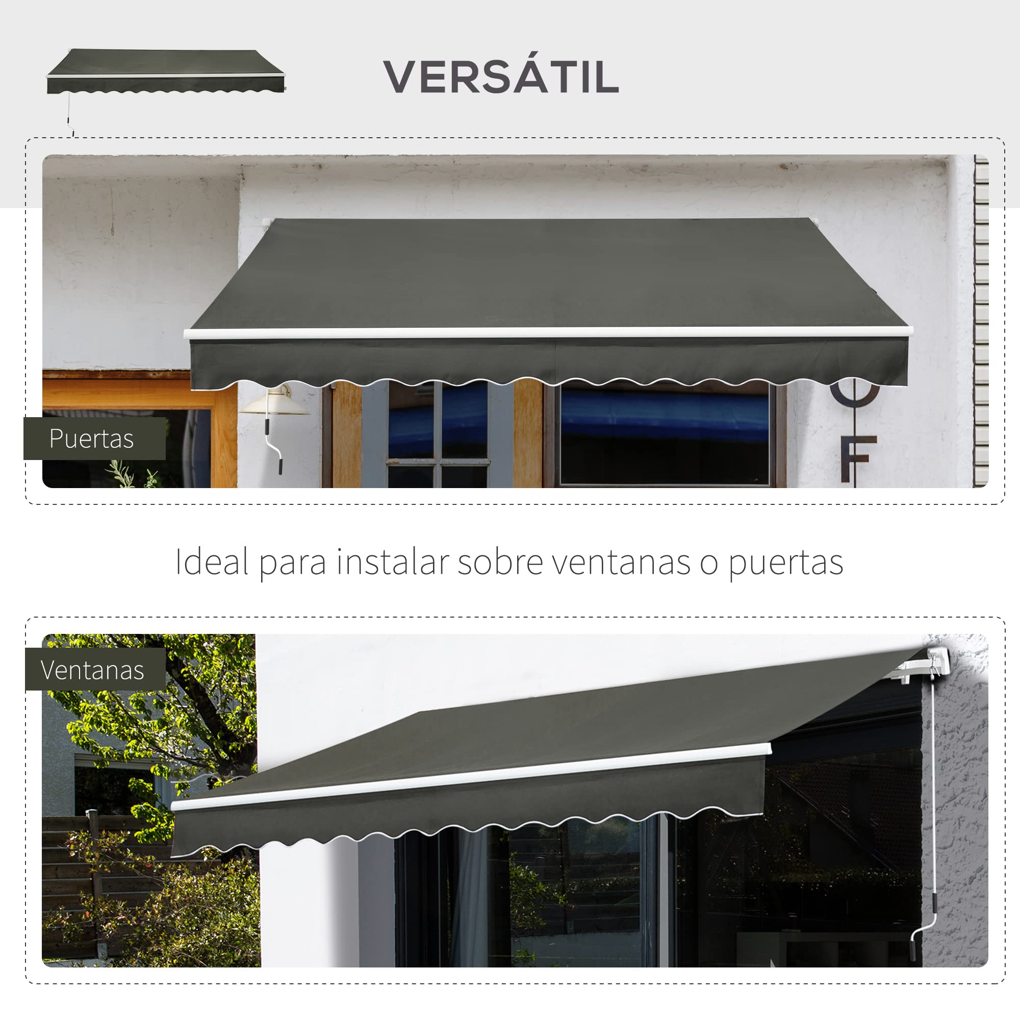Outsunny Toldo Manual Retráctil 350x250 cm Ángulo Ajustable Gris