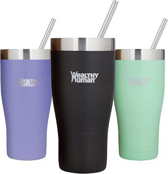 Healthy Human Stainless Steel Tumbler with Straw & Lid | Splash Proof Insulated Travel Cup | Eco-Friendly Coffee Tumblers | Water Cups with Straws Cleaner and Splash Proof Lids 32oz, Pure Black