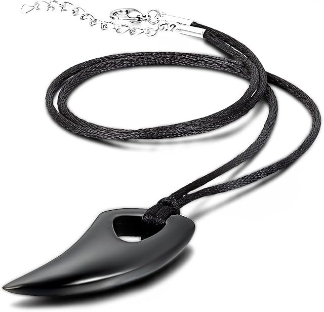 JewelryWe Men's Stainless Steel Wolf Tooth Pendant Necklace with Adjustable Cord
