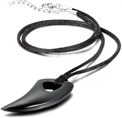 OIDEA Vintage Mens Stainless Steel Wolf Tooth Pendant Necklace,Blue, Black