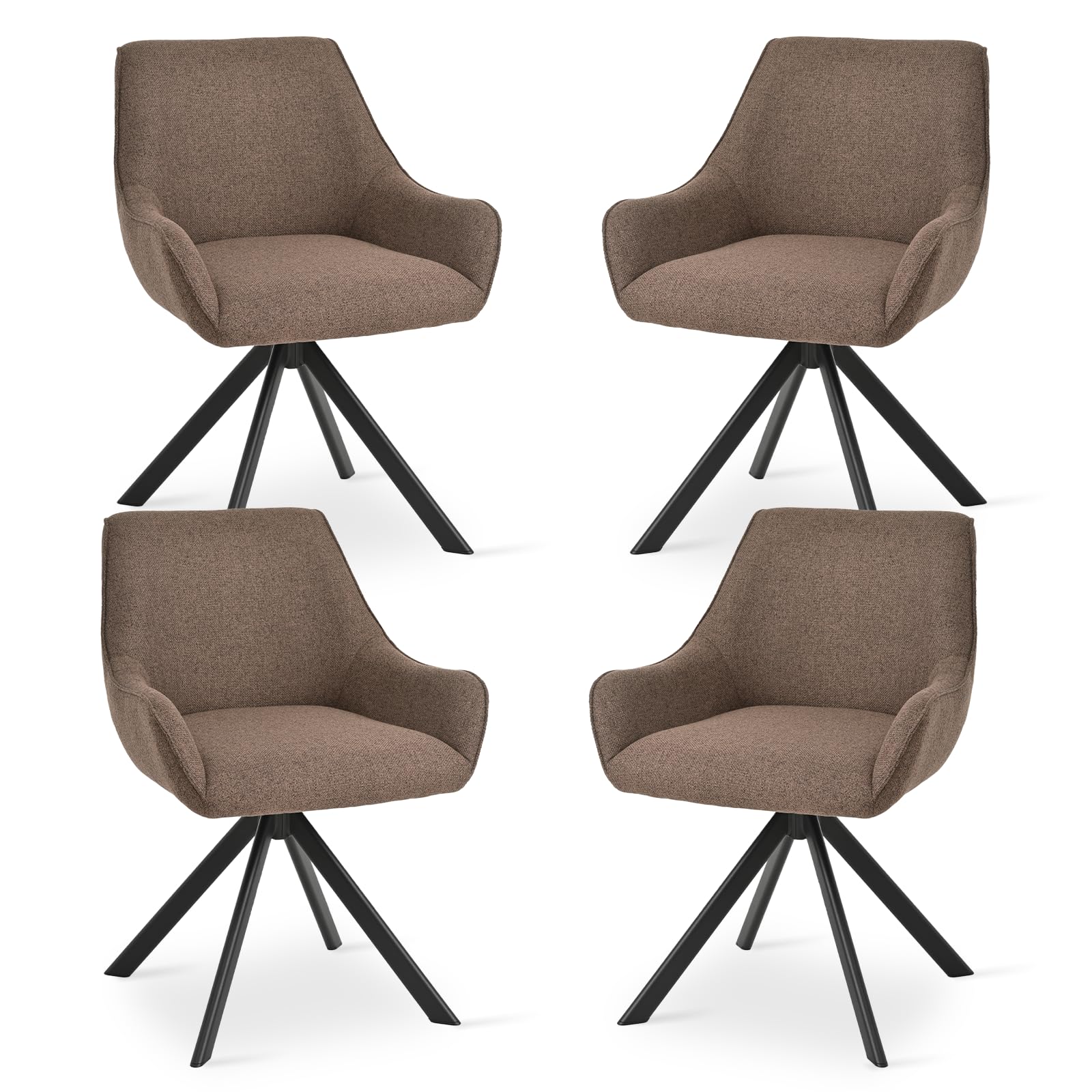 Goeurvant Swivel Dining Chairs Set of 4 with Armrests,360° Swivel Upholstered Chairs,Modern Linen Lounge Chair,Kitchen Chair with Metal Frame and Backrest for Dining Room,Living Room,Office, Brown