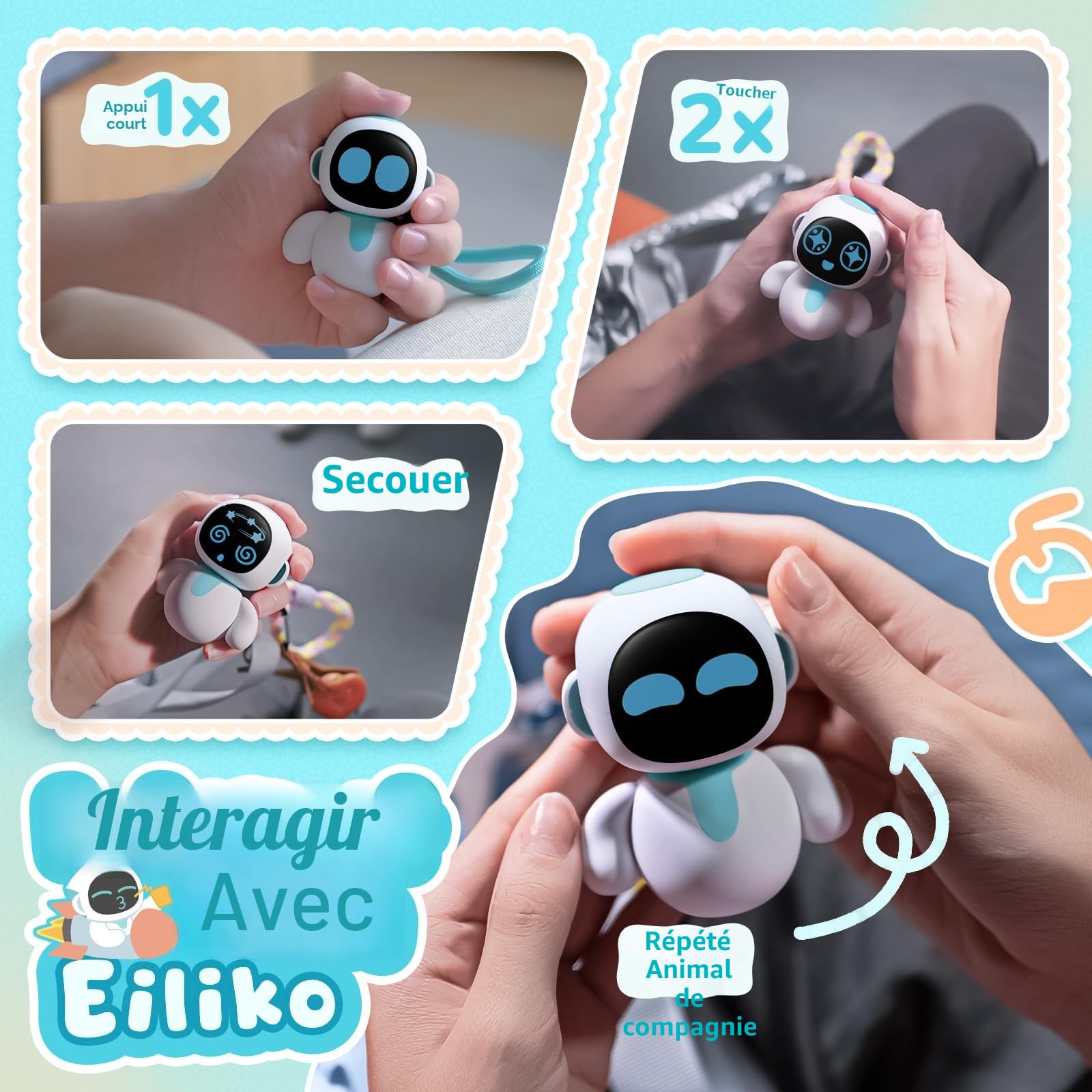 ENERGIZE LAB Eiliko Aquamarine – Votre petit robot à breloques IA qui correspond à toutes les tenues quotidiennes, jouets à pendentifs électroniques amusants, pour les couples et les meilleurs amis.