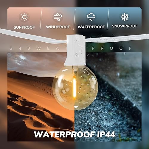Miniatura 3 de Achin Guirnalda de luces para exteriores G40 de 100 pies, luces de patio al aire libre, impermeable, con 50+2 bombillas LED inastillables de 2700 K