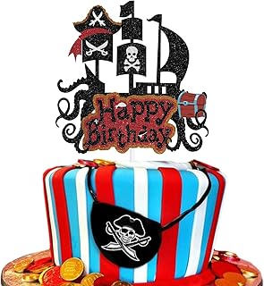 1 PCS Skeleton Pirate Ship Cake Topper - Beware Of Pirates - Birthday Party Theme treasure hunt set sail loot treasure octopus boat boys birthday party Decoration