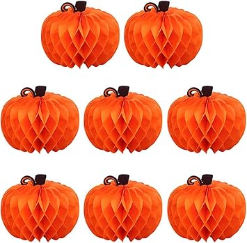 8PCS Halloween Honeycomb Paper Tissue Kalolary Paper Pumpkin for Decorating
