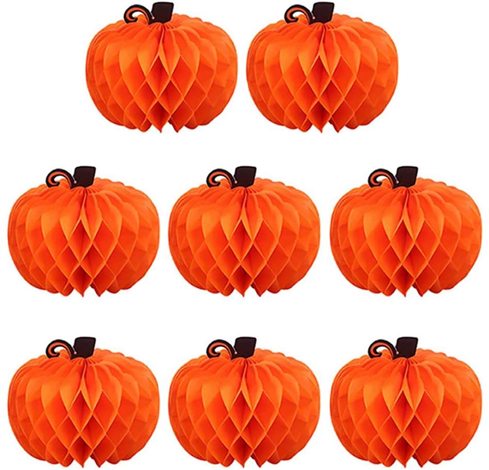 Kalolary 8 Packs Pumpkin Honeycomb Paper Tissue Halloween Pumpkin Honeycomb Tissue Ball Halloween Thanksgiving Day Festival Party Decoration