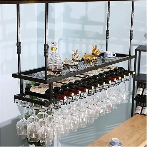 Miniatura 2 de Estante para vino montado en la pared con soporte para botellas y vidrio, estante de metal para colgar copas de vino, soporte de vino colgante,
