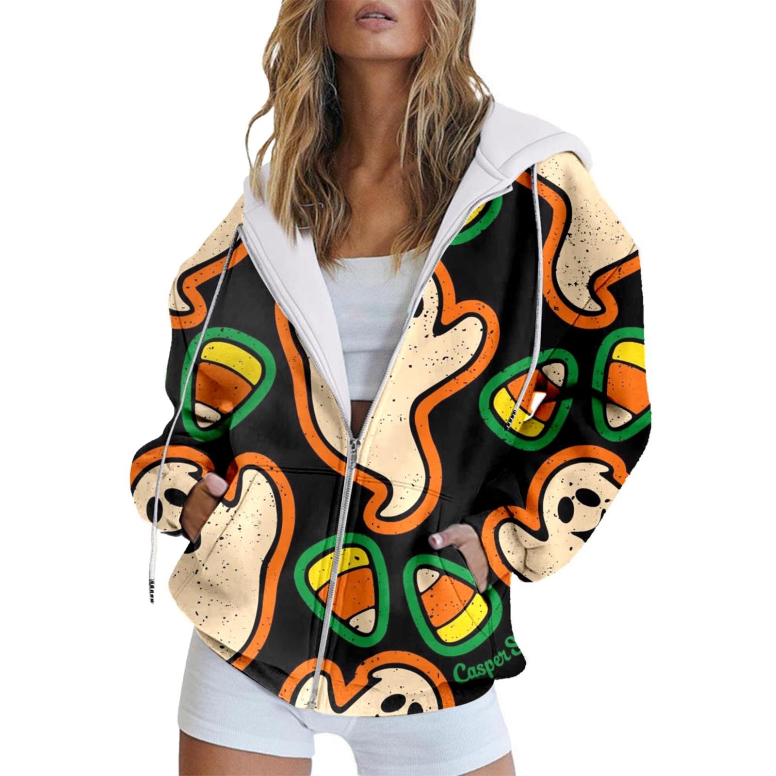 GenericButton up Colla Sweater Halloween Spring And Autumn Fashion Pumpkin Hooded Sweatshirt Long Sleeve Women S Sweater