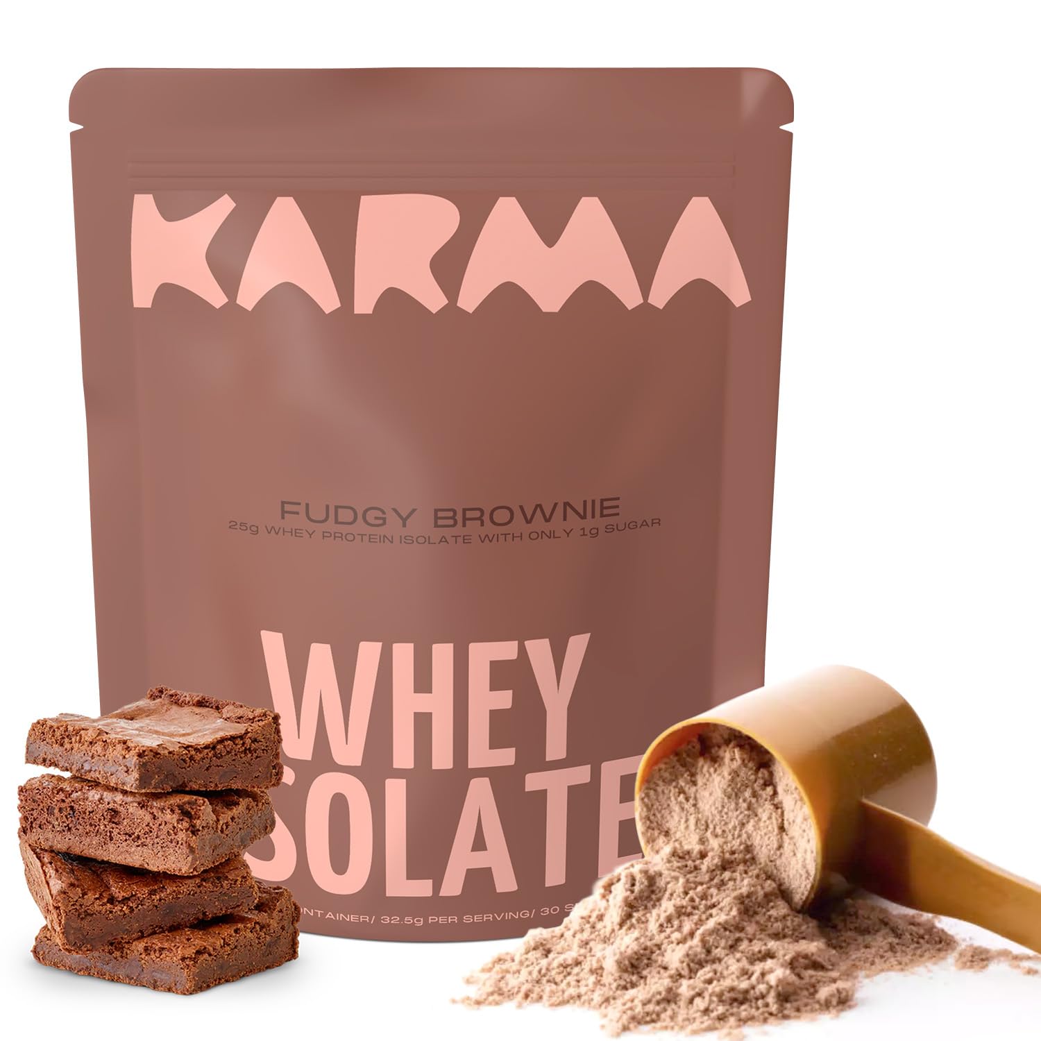 Whey Protein Powder 2LB - 25g Protein 1g Sugar - Fudgy Brownie Flavored Whey Isolate Protein Powder - Protein Powder Formulation with Low Sugar and High Protein - 30 Servings