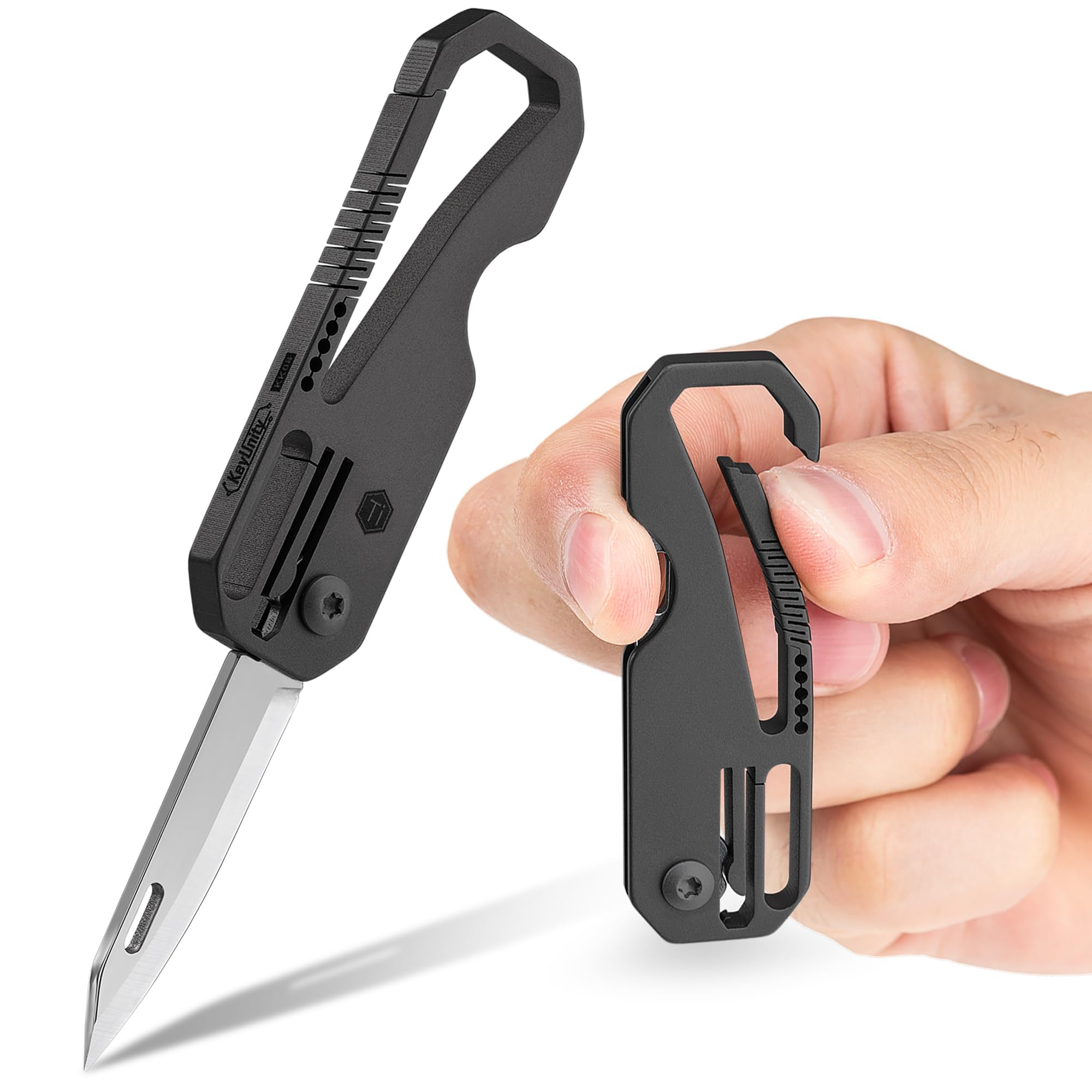 KeyUnity KK08 Couteau pliant EDC - Couteau utilitaire de poche en titane avec mousqueton pour le transport quotidien (KK08BK)
