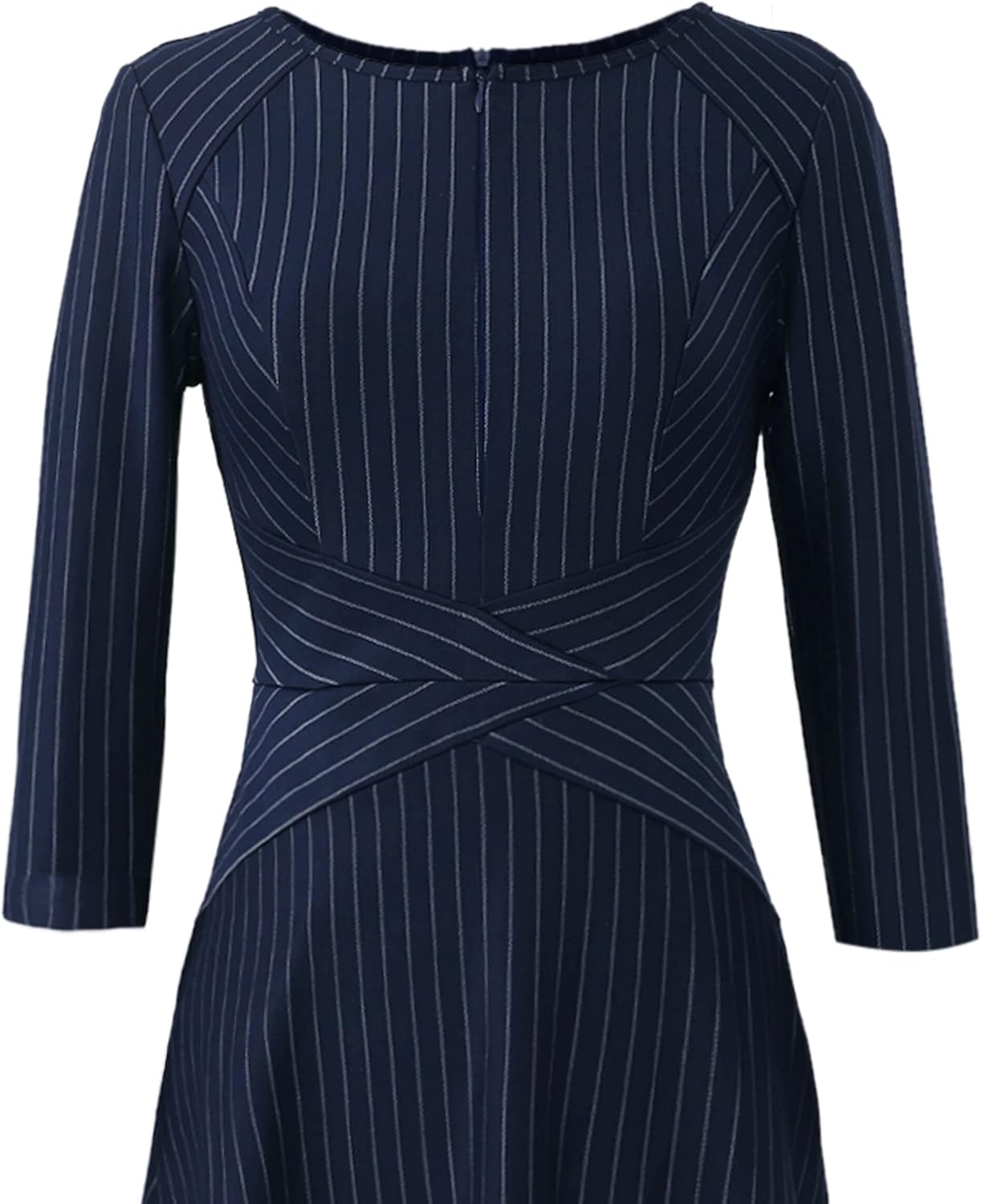 VFSHOW Womens Work Business Front Zipper A-Line Dresses 3/4 Sleeve Office Church Fit and Flare Skater Swing Knee Length Dress